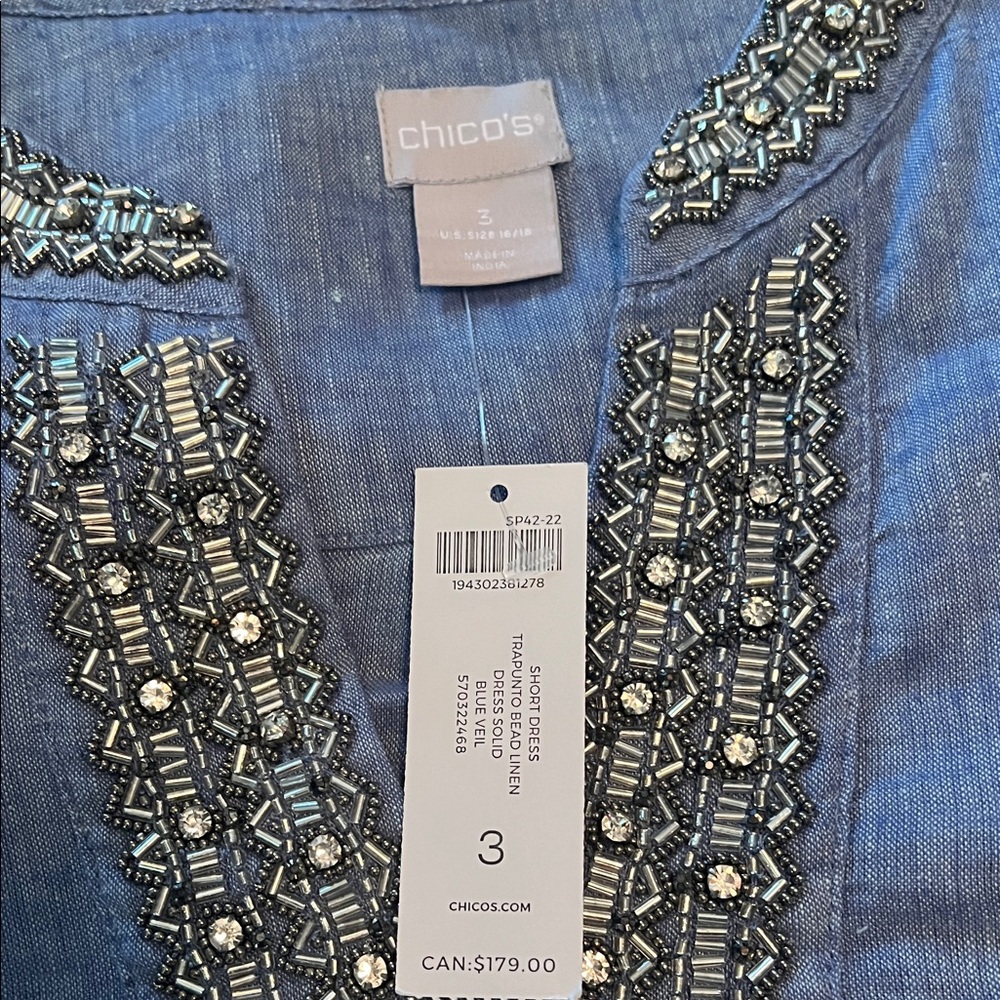 Chico's Light Blue Tunic with Gold Accents - Picture 2 of 4